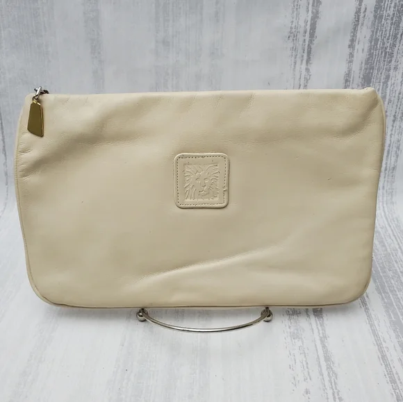 Anne Klein Bags Anne Klein Leather Calderon Clutch In Cream
